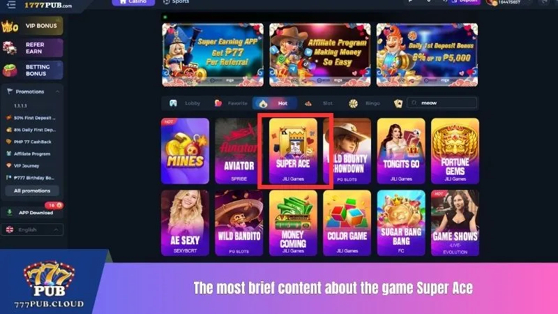 The most brief content about the game Super Ace