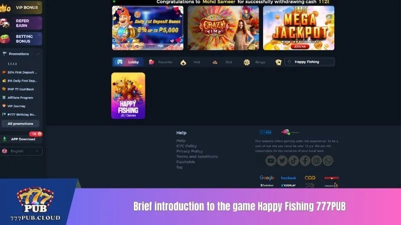 Brief introduction to the game Happy Fishing 777PUB