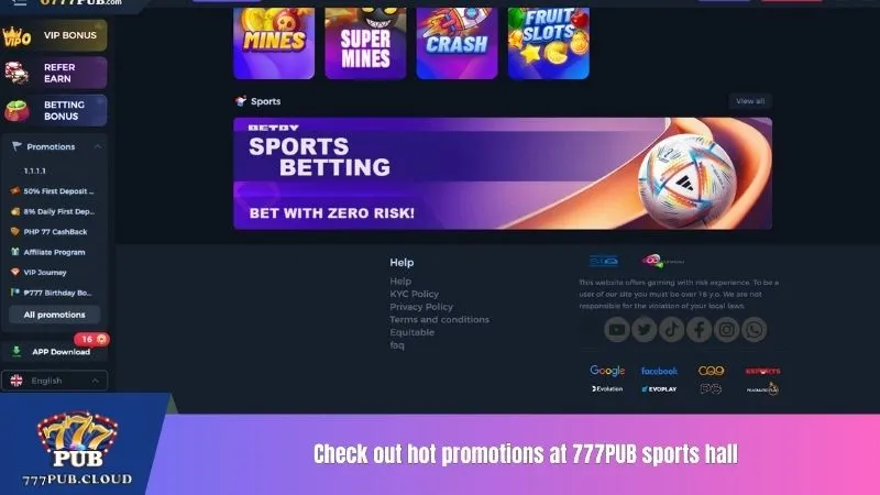 Check out hot promotions at 777PUB sports hall