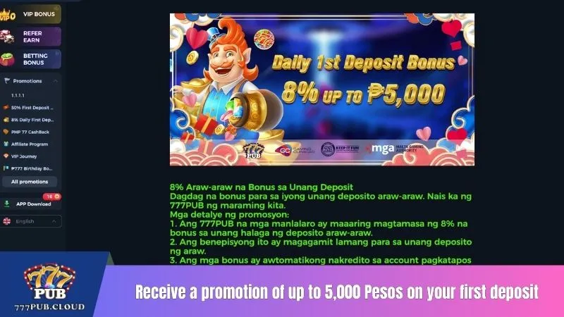Receive a promotion of up to 5,000 Pesos on your first deposit