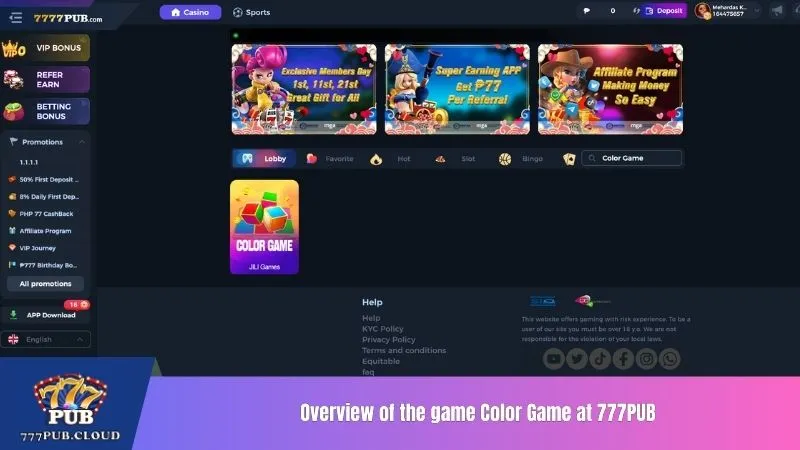 Overview of the game Color Game at 777PUB