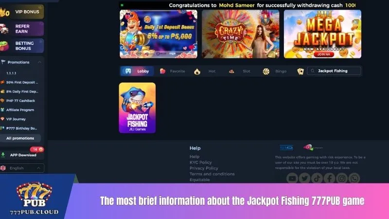 The most brief information about the Jackpot Fishing 777PUB game