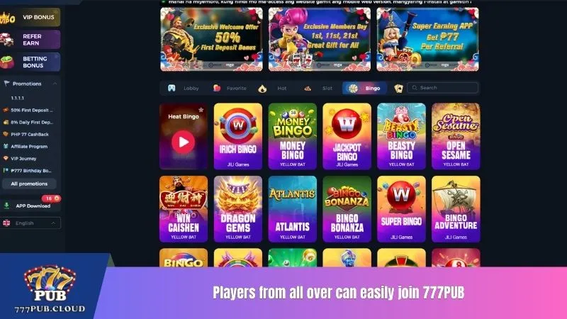 Players from all over can easily join 777PUB