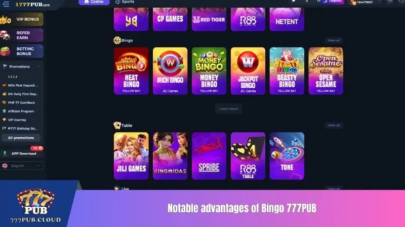 Notable advantages of Bingo 777PUB