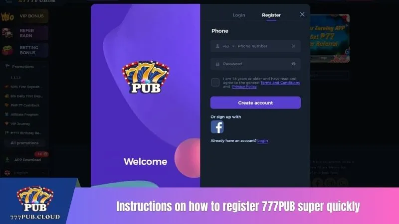 Instructions on how to register 777PUB super quickly